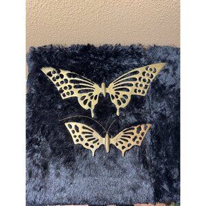 Vintage Brass Butterfly Wall Decor Set Of 2 - Intricately Cut Design - Hanging